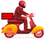 Man on motor scooter collects laundry